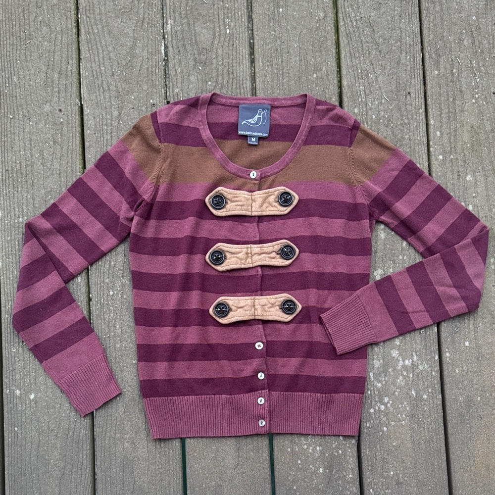 Knitted Dove Sz M Striped Cardigan Sweater